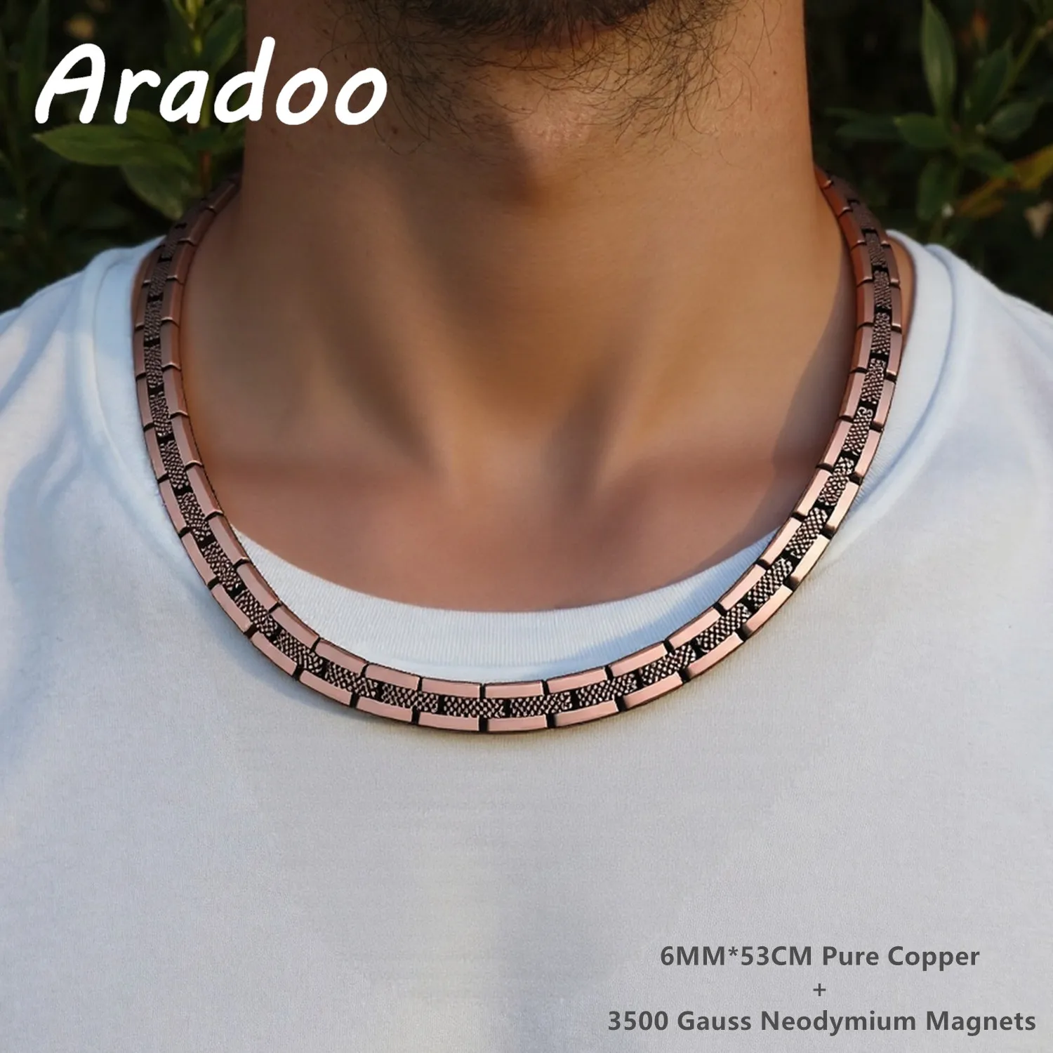 ARADOO Pure Copper Magnetic Bracelet Necklace for Men Women Copper Wristband with 3500 Gauss Magnets Jewelry Gifts