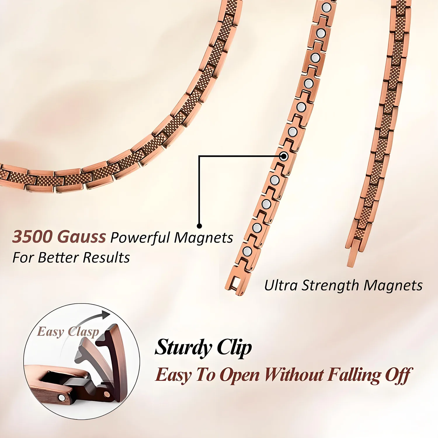 ARADOO Pure Copper Magnetic Bracelet Necklace for Men Women Copper Wristband with 3500 Gauss Magnets Jewelry Gifts