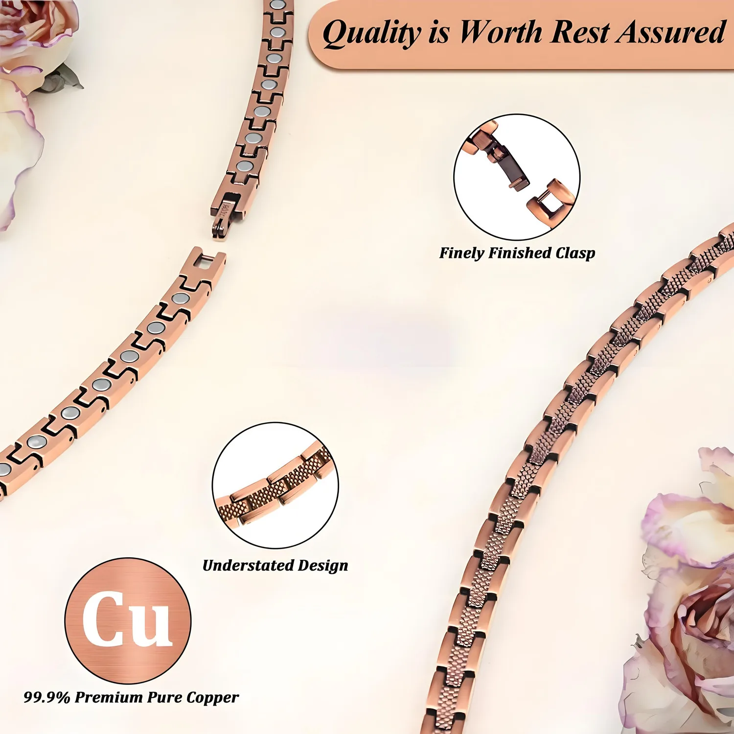 ARADOO Pure Copper Magnetic Bracelet Necklace for Men Women Copper Wristband with 3500 Gauss Magnets Jewelry Gifts