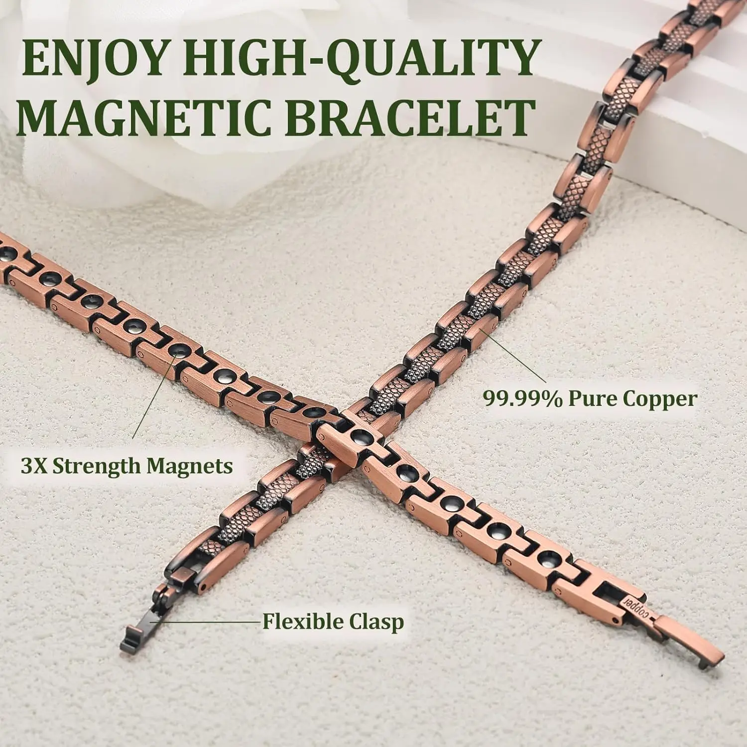 ARADOO Pure Copper Magnetic Bracelet Necklace for Men Women Copper Wristband with 3500 Gauss Magnets Jewelry Gifts