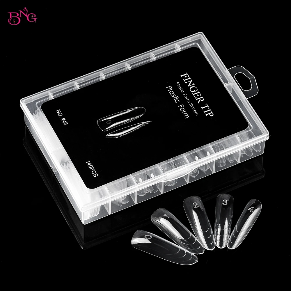BNG New 70/140Pcs Clear Nail Dual Form Poly Extension Gel Molds Reusable Acrylic Nail Forms 12 Types False Tips with Scale Line