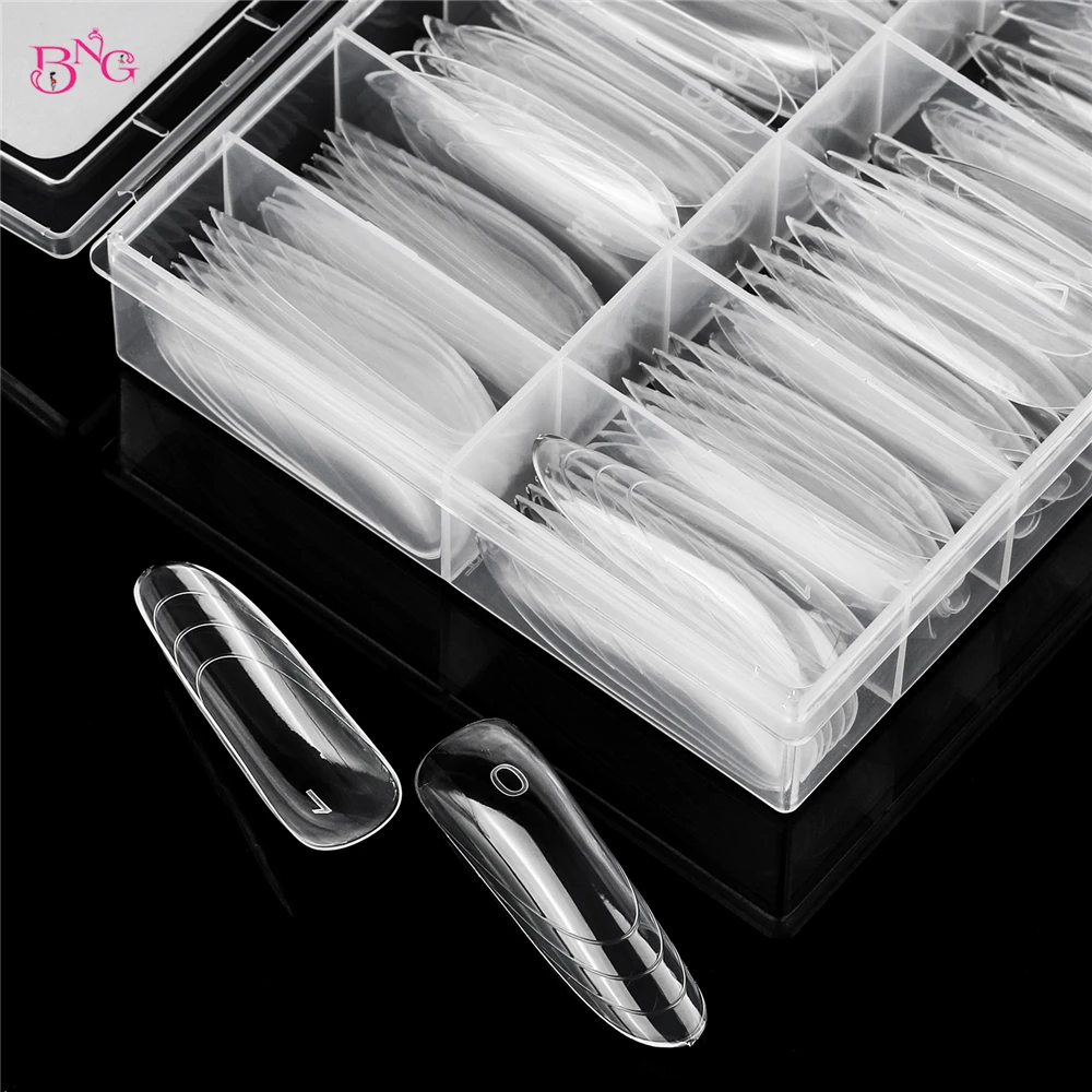 BNG New 70/140Pcs Clear Nail Dual Form Poly Extension Gel Molds Reusable Acrylic Nail Forms 12 Types False Tips with Scale Line
