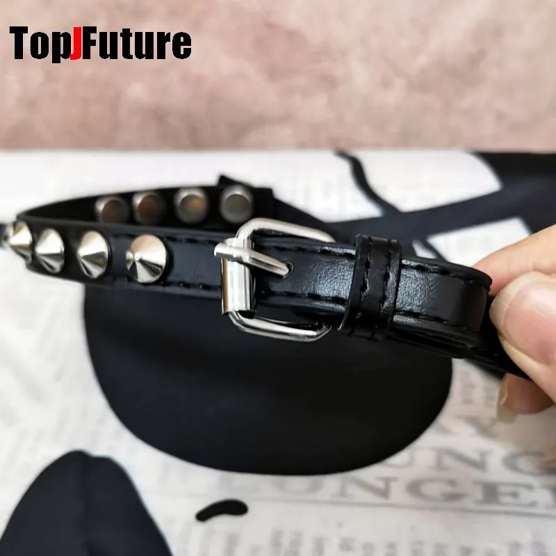 Women Personality Y2K Punk Harajuku Cool Gothic Lolita Necklace Halloween PU Rivet Bow Cosplay Party Chokers Choker Tie Hairpin