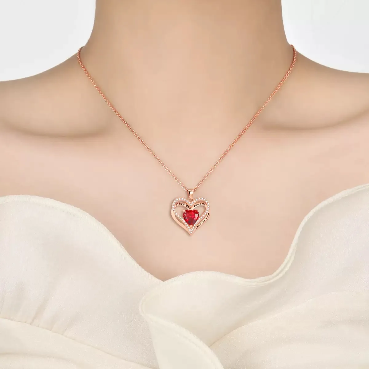Heart Pendant Necklaces For Women With Rose Flower Gift Box Girlfriend Mother Family Birthday Fashion Romantic Surprise Gifts