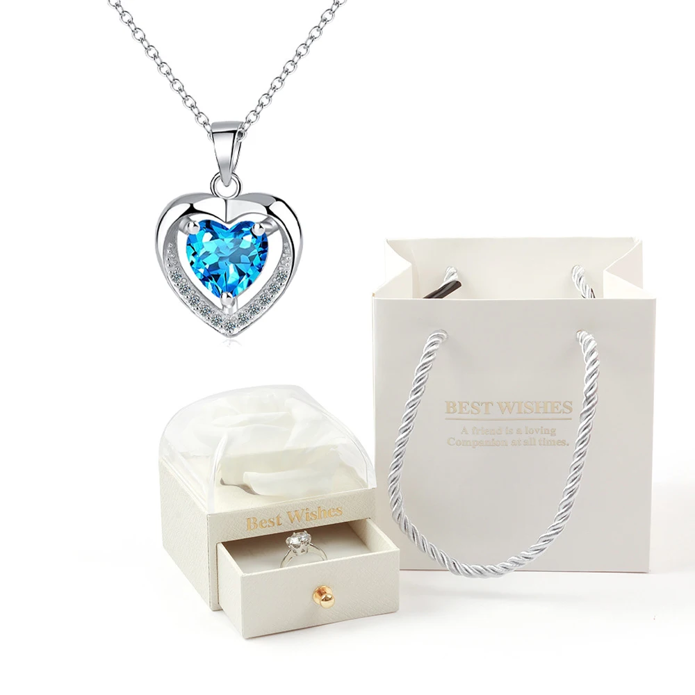 Heart Pendant Necklaces For Women With Rose Flower Gift Box Girlfriend Mother Family Birthday Fashion Romantic Surprise Gifts