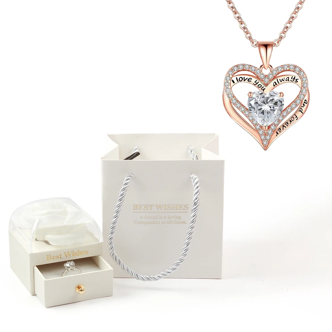 Heart Pendant Necklaces For Women With Rose Flower Gift Box Girlfriend Mother Family Birthday Fashion Romantic Surprise Gifts