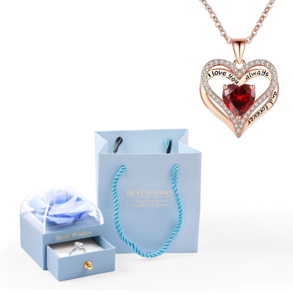 Heart Pendant Necklaces For Women With Rose Flower Gift Box Girlfriend Mother Family Birthday Fashion Romantic Surprise Gifts