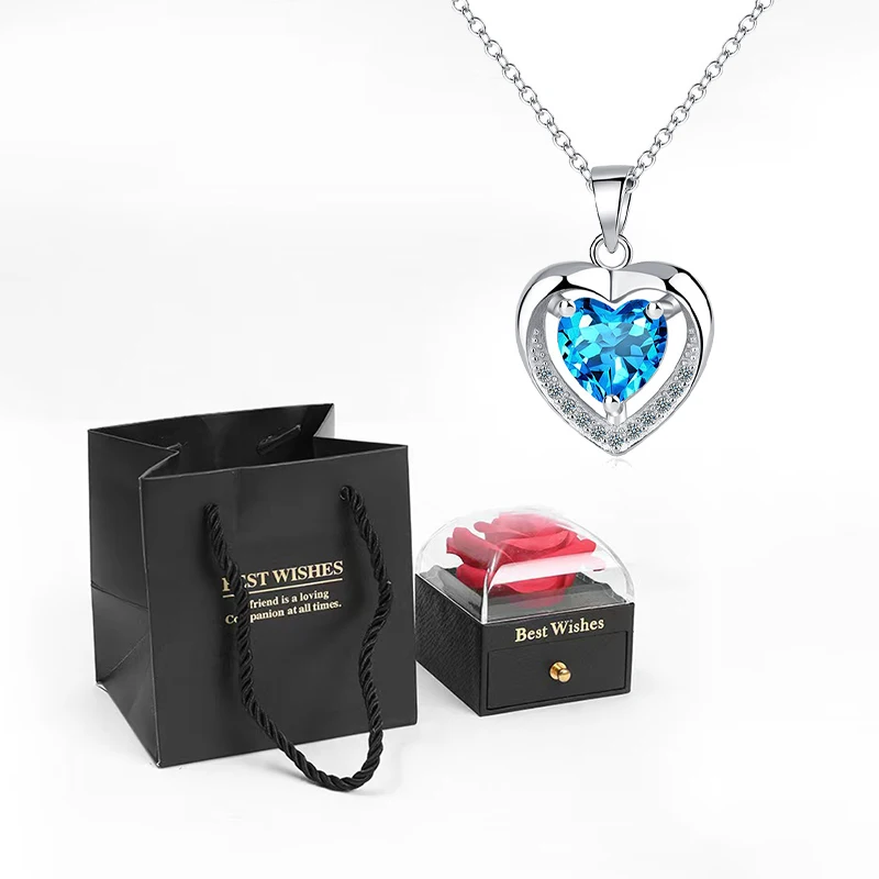 Heart Pendant Necklaces For Women With Rose Flower Gift Box Girlfriend Mother Family Birthday Fashion Romantic Surprise Gifts