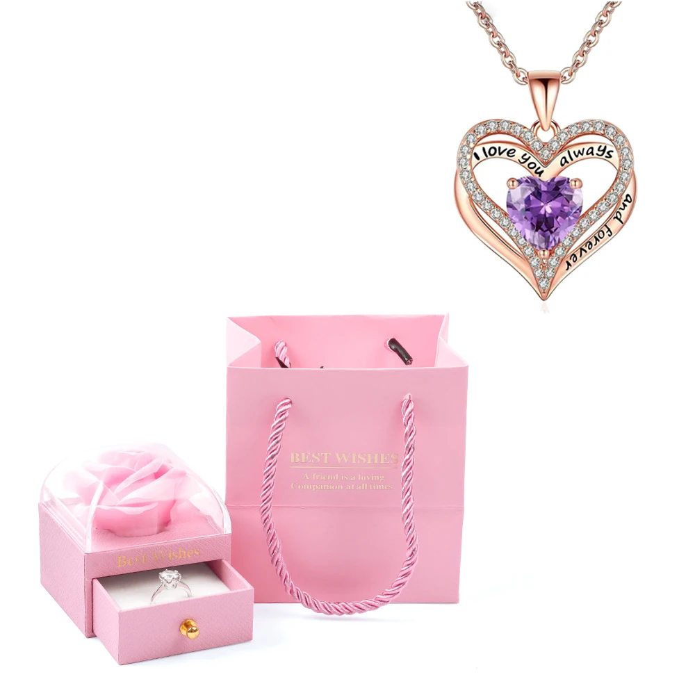 Heart Pendant Necklaces For Women With Rose Flower Gift Box Girlfriend Mother Family Birthday Fashion Romantic Surprise Gifts