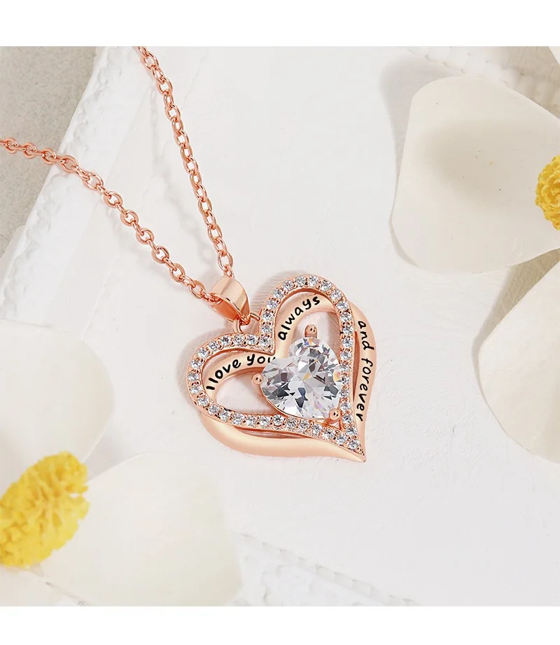 Heart Pendant Necklaces For Women With Rose Flower Gift Box Girlfriend Mother Family Birthday Fashion Romantic Surprise Gifts