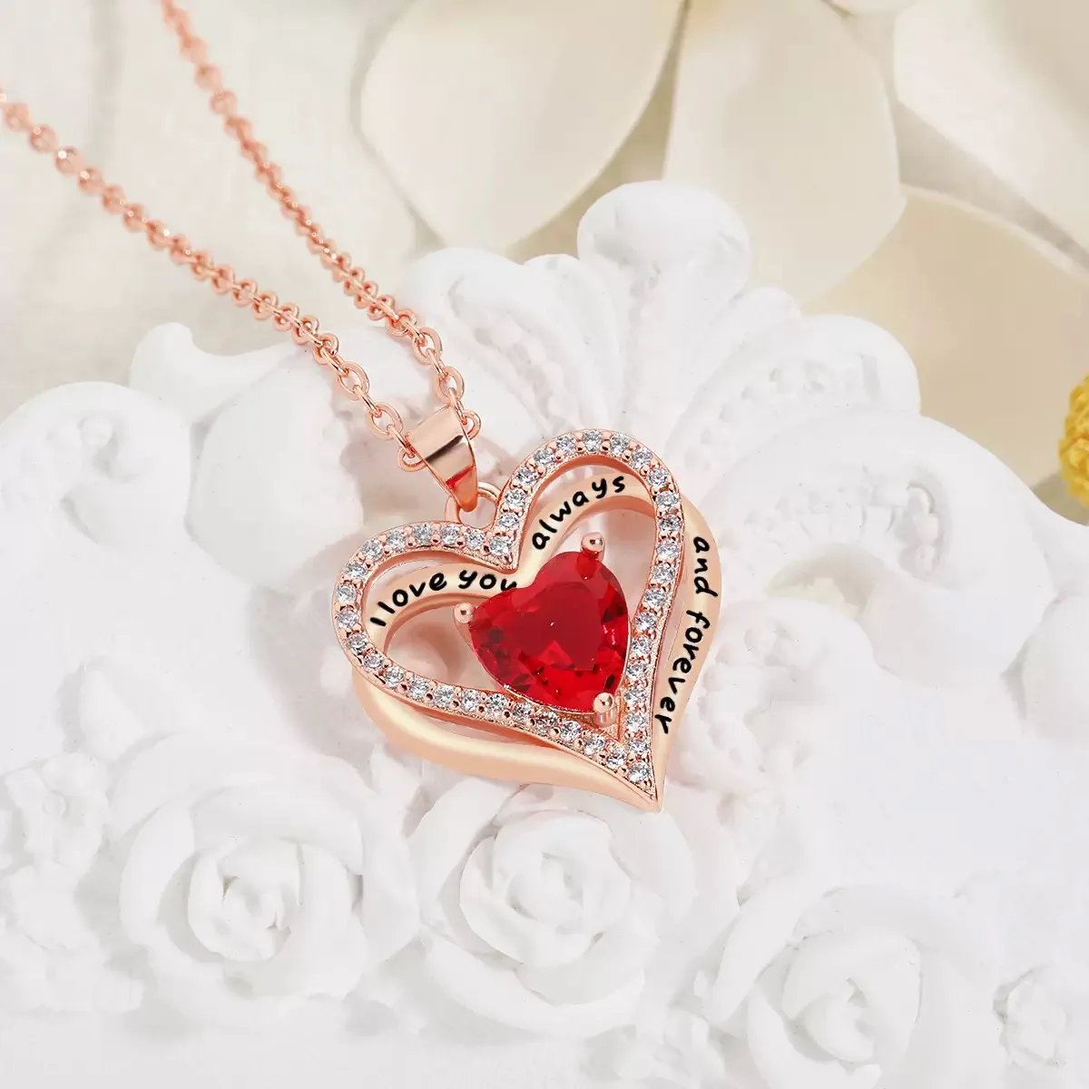 Heart Pendant Necklaces For Women With Rose Flower Gift Box Girlfriend Mother Family Birthday Fashion Romantic Surprise Gifts