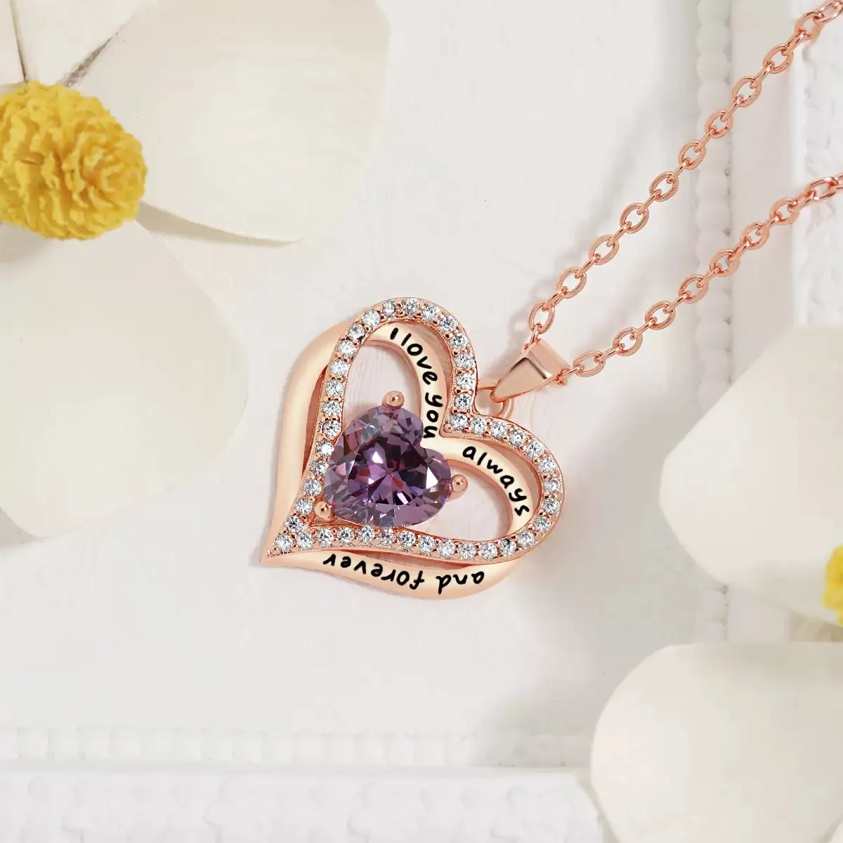 Heart Pendant Necklaces For Women With Rose Flower Gift Box Girlfriend Mother Family Birthday Fashion Romantic Surprise Gifts