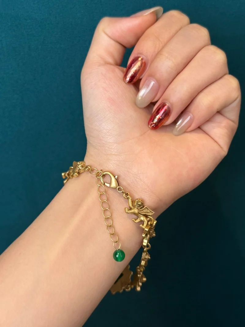 Vintage Green Glass Bracelet Charm Square Relief Lion Woman Jewelry Real Gold Plated Luxury Designers Summer Accessories 2025