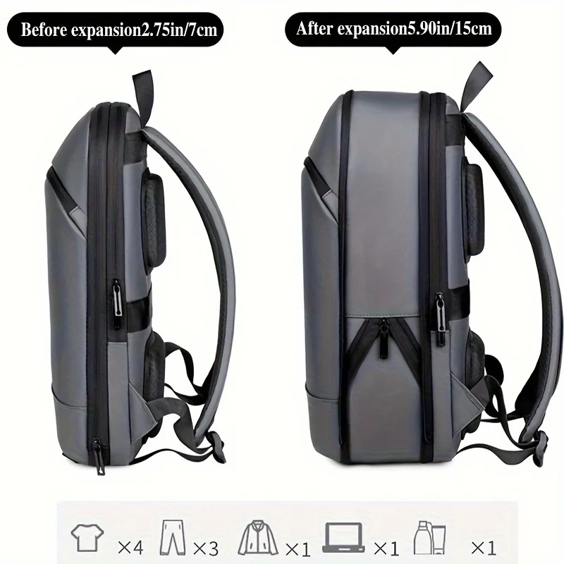 One men's plain business backpack with a luggage strap for commuting.