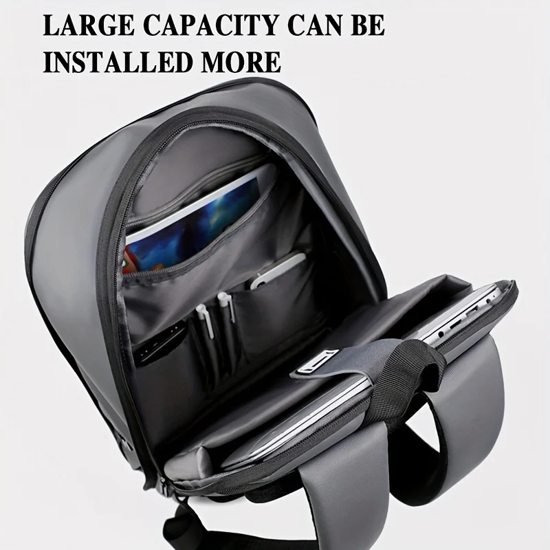 One men's plain business backpack with a luggage strap for commuting.