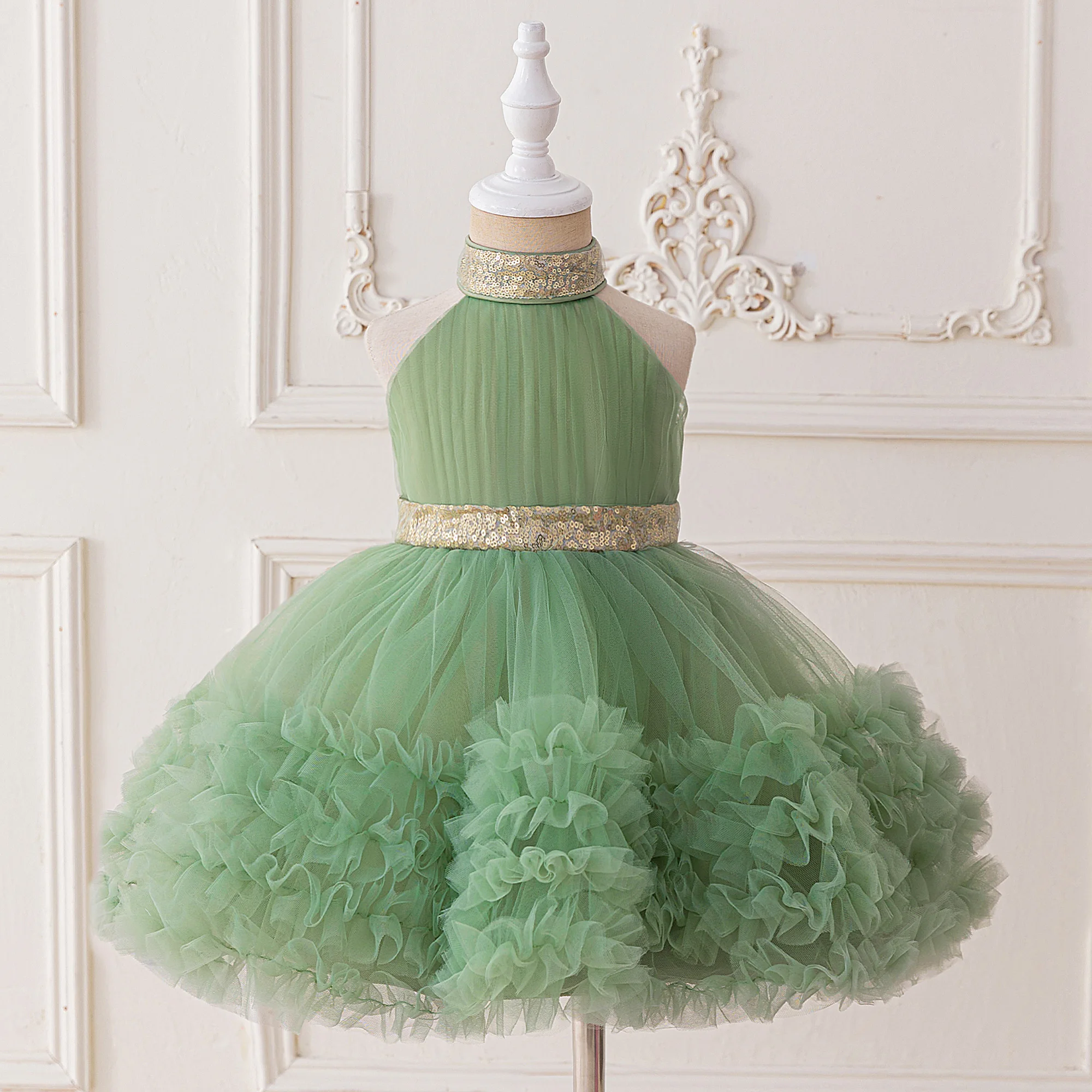 Elegant Bridesmaids Party Girls Dress 4-8 Yrs Sequins Wedding Birthday Princess Prom Dresses Girl Bow Graduation Evening Vestido