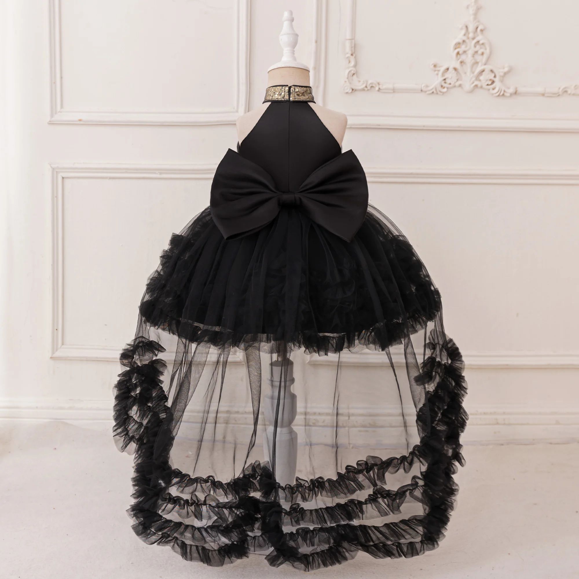 Elegant Bridesmaids Party Girls Dress 4-8 Yrs Sequins Wedding Birthday Princess Prom Dresses Girl Bow Graduation Evening Vestido
