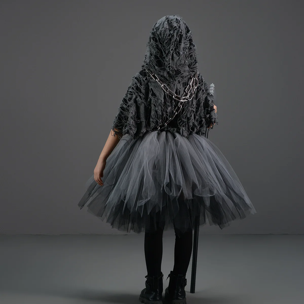 Halloween Death Dress Up Costume With Hoodies Girls Evil Role Playing Tulle Tutu Kids Carnival Party Fancy Sickle Chain Clothes