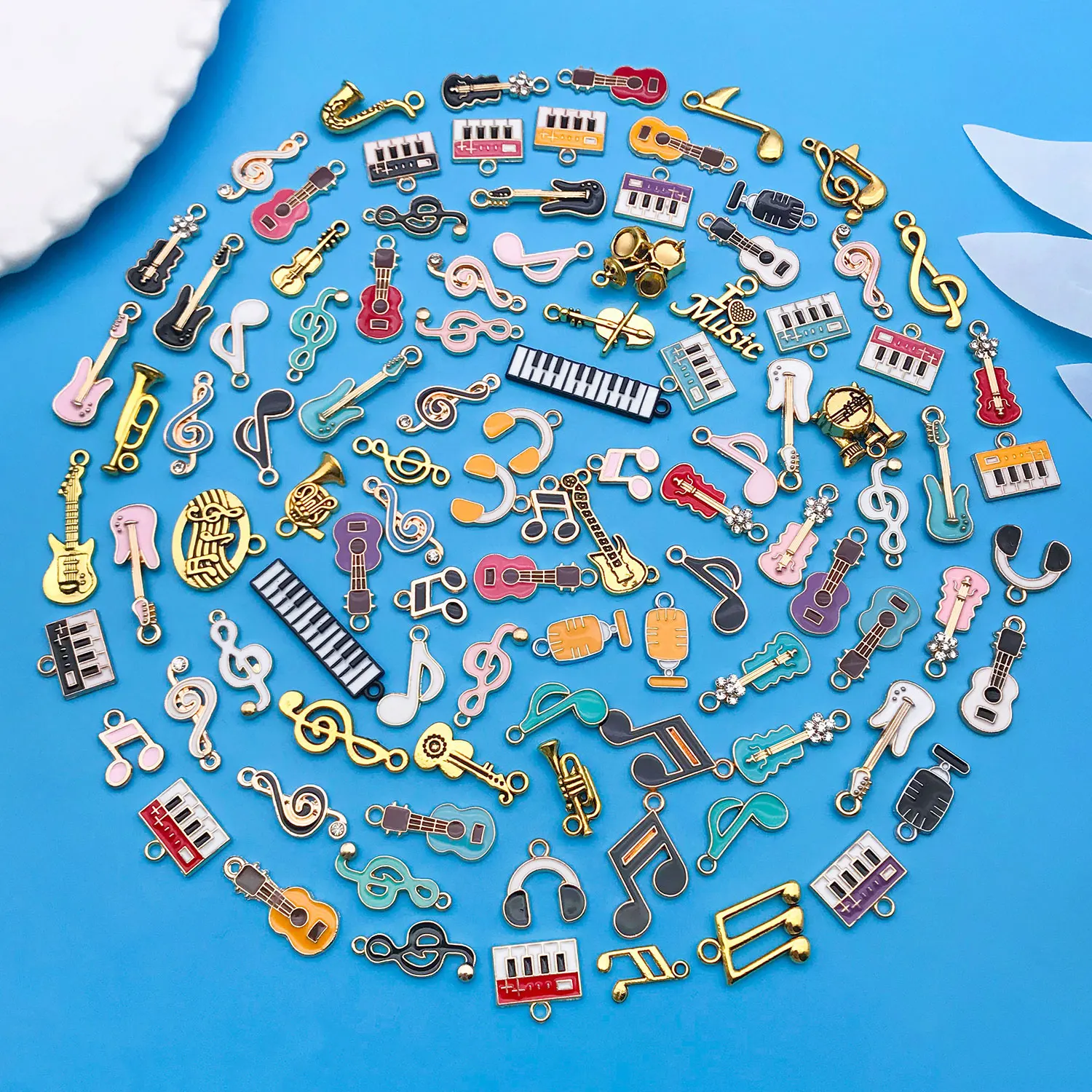 Mix 100 Pcs of Alloy Enamel Music Series Charms Pendants, Suitable for DIY Necklace, Earring, Keychain Jewelry Making Accessory