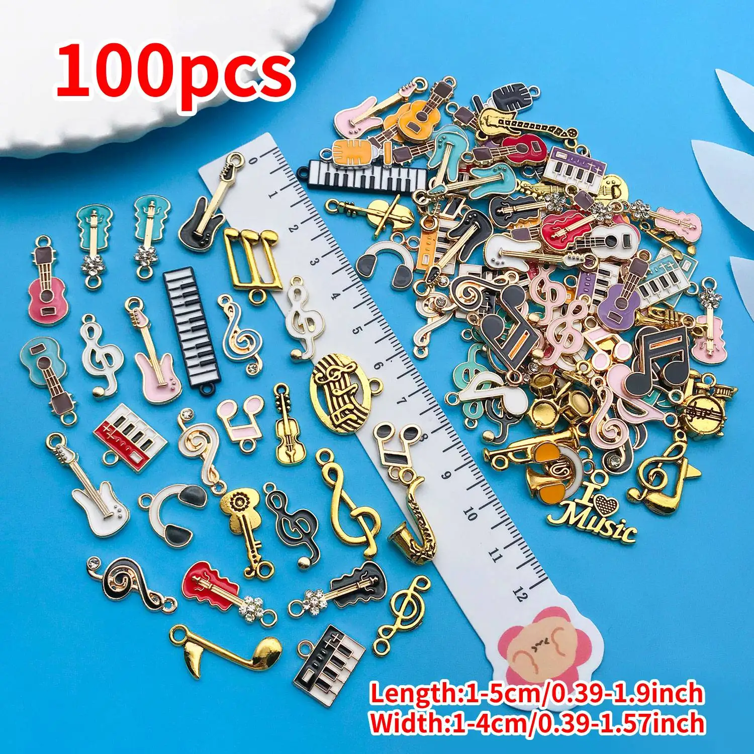 Mix 100 Pcs of Alloy Enamel Music Series Charms Pendants, Suitable for DIY Necklace, Earring, Keychain Jewelry Making Accessory