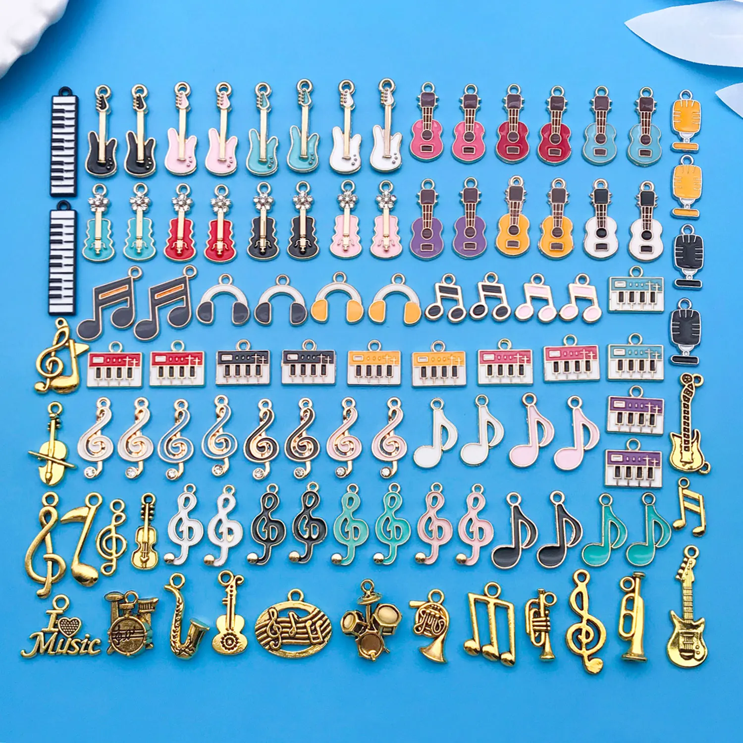 Mix 100 Pcs of Alloy Enamel Music Series Charms Pendants, Suitable for DIY Necklace, Earring, Keychain Jewelry Making Accessory