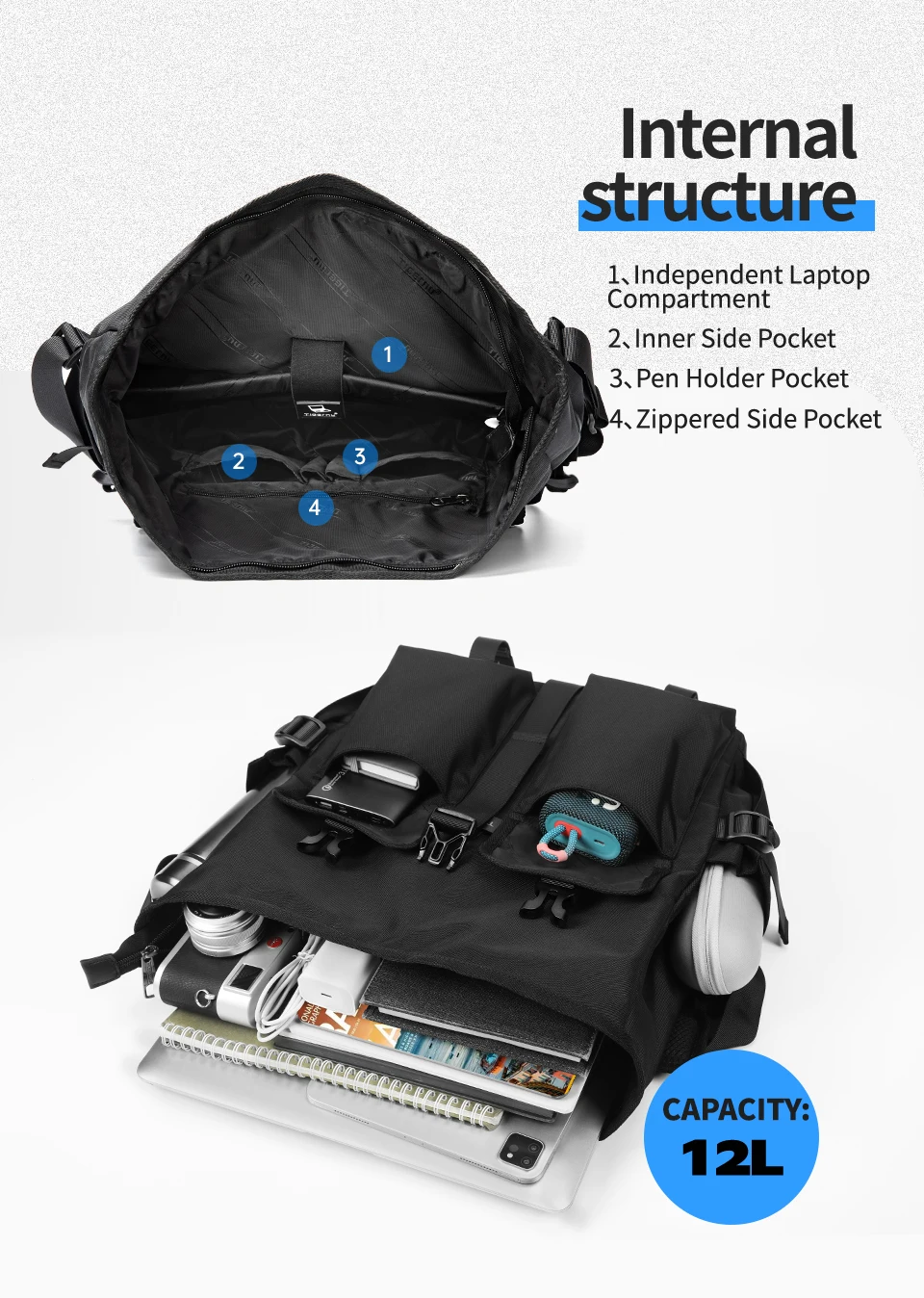 Tigernu Fashion Messenger Bags Male Shoulder Bags 13.3inch Laptop Bag Outdoor Crossbody Bags For Men Cycling Bags Boys Messenger
