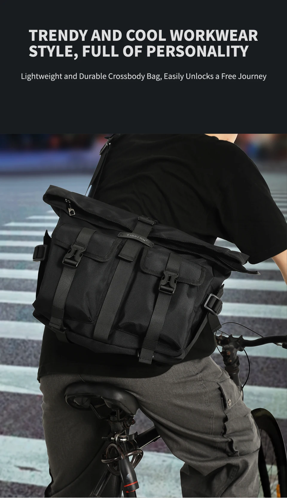 Tigernu Fashion Messenger Bags Male Shoulder Bags 13.3inch Laptop Bag Outdoor Crossbody Bags For Men Cycling Bags Boys Messenger