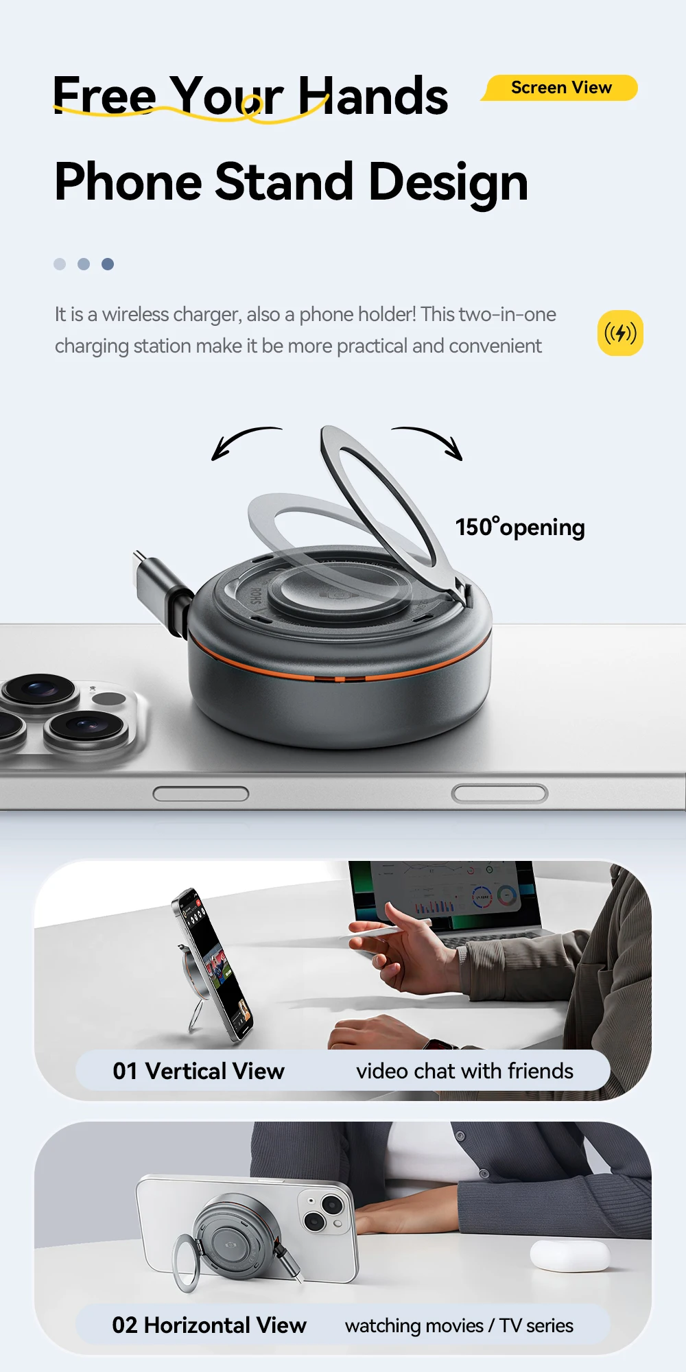 Essager 15W 3 in 1 Magnetic Wireless Charger With 96cm Retractable Type-C Cable For iPhone 16 15 14 13 Pro Max Airpods Watches