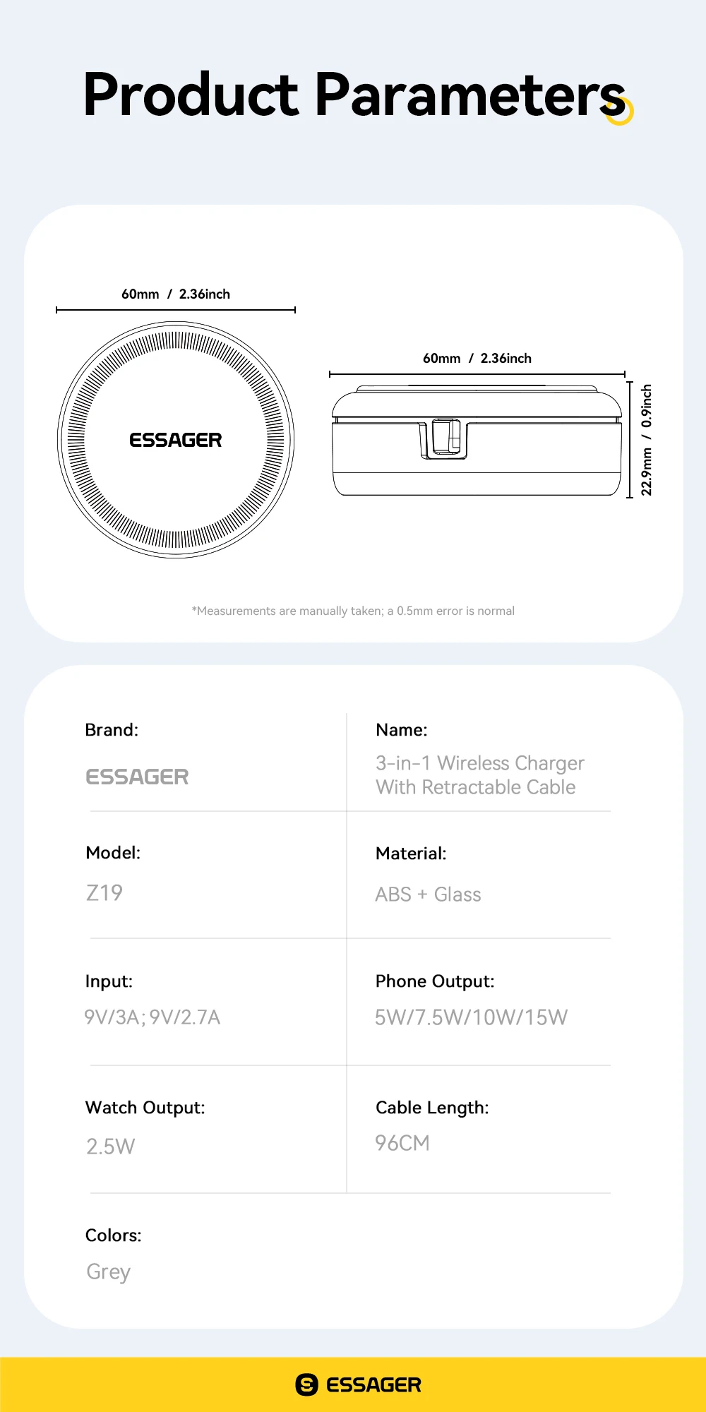 Essager 15W 3 in 1 Magnetic Wireless Charger With 96cm Retractable Type-C Cable For iPhone 16 15 14 13 Pro Max Airpods Watches