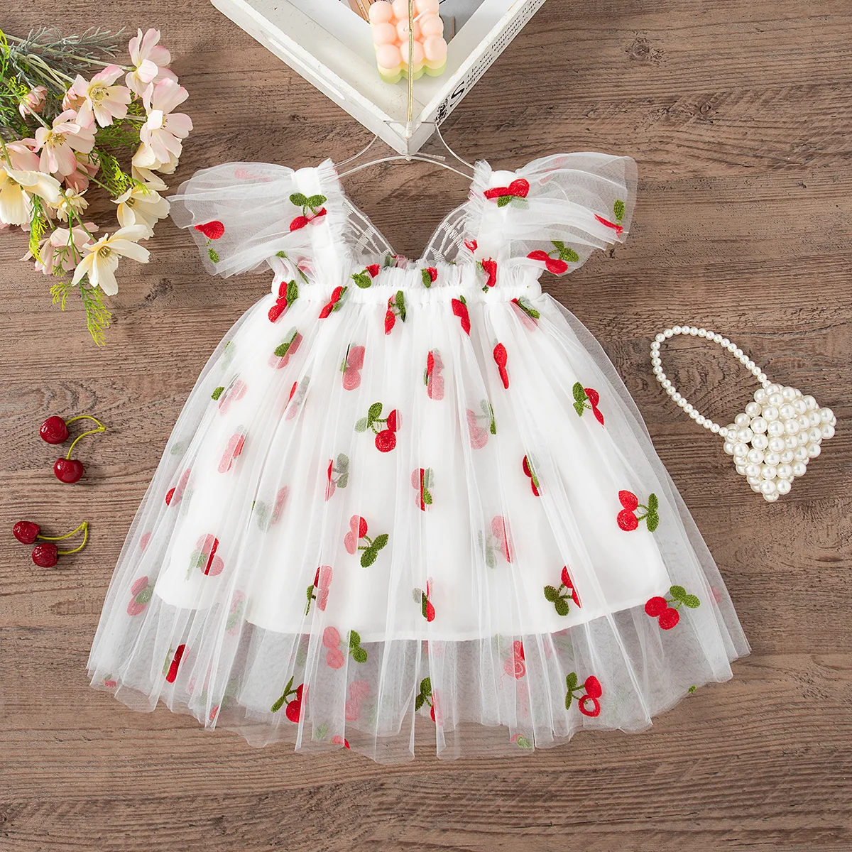 Summer New Floral Embroidery Chiffon Baby Girl Princess Dress, Cute Butterfly Wing Children'S Clothing (9 Months - 4 Years Old)