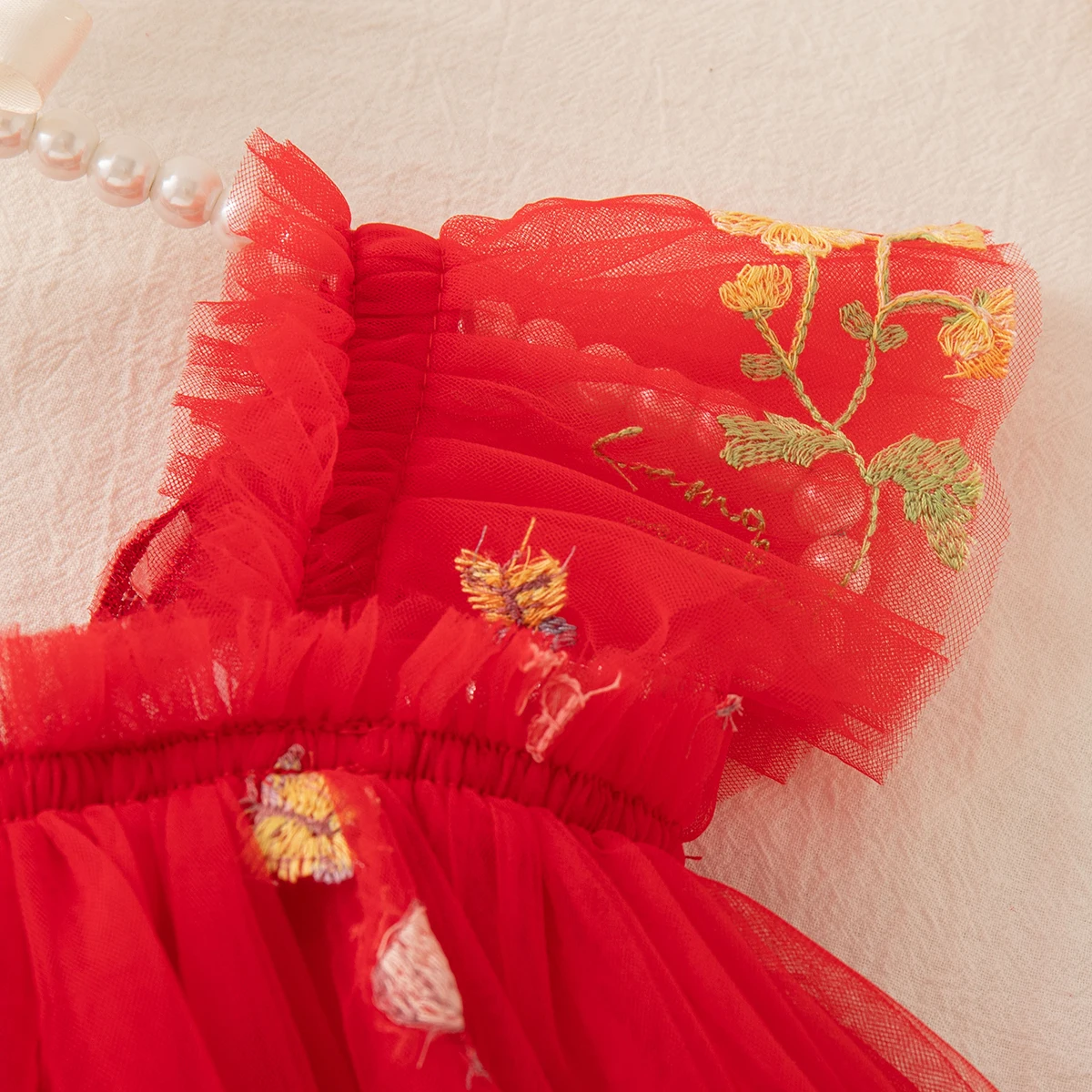 Summer New Floral Embroidery Chiffon Baby Girl Princess Dress, Cute Butterfly Wing Children'S Clothing (9 Months - 4 Years Old)