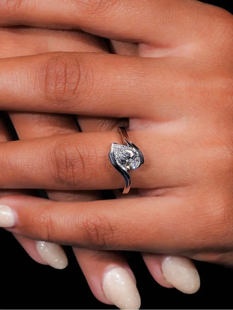 925 Sterling Silver Fashion Twisted Water Drop Zircon Ring For Women Engagement Wedding Luxury High Quality Fine Jewelry
