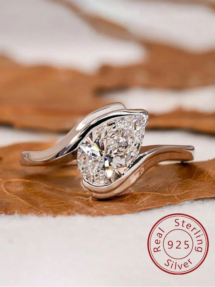 925 Sterling Silver Fashion Twisted Water Drop Zircon Ring For Women Engagement Wedding Luxury High Quality Fine Jewelry