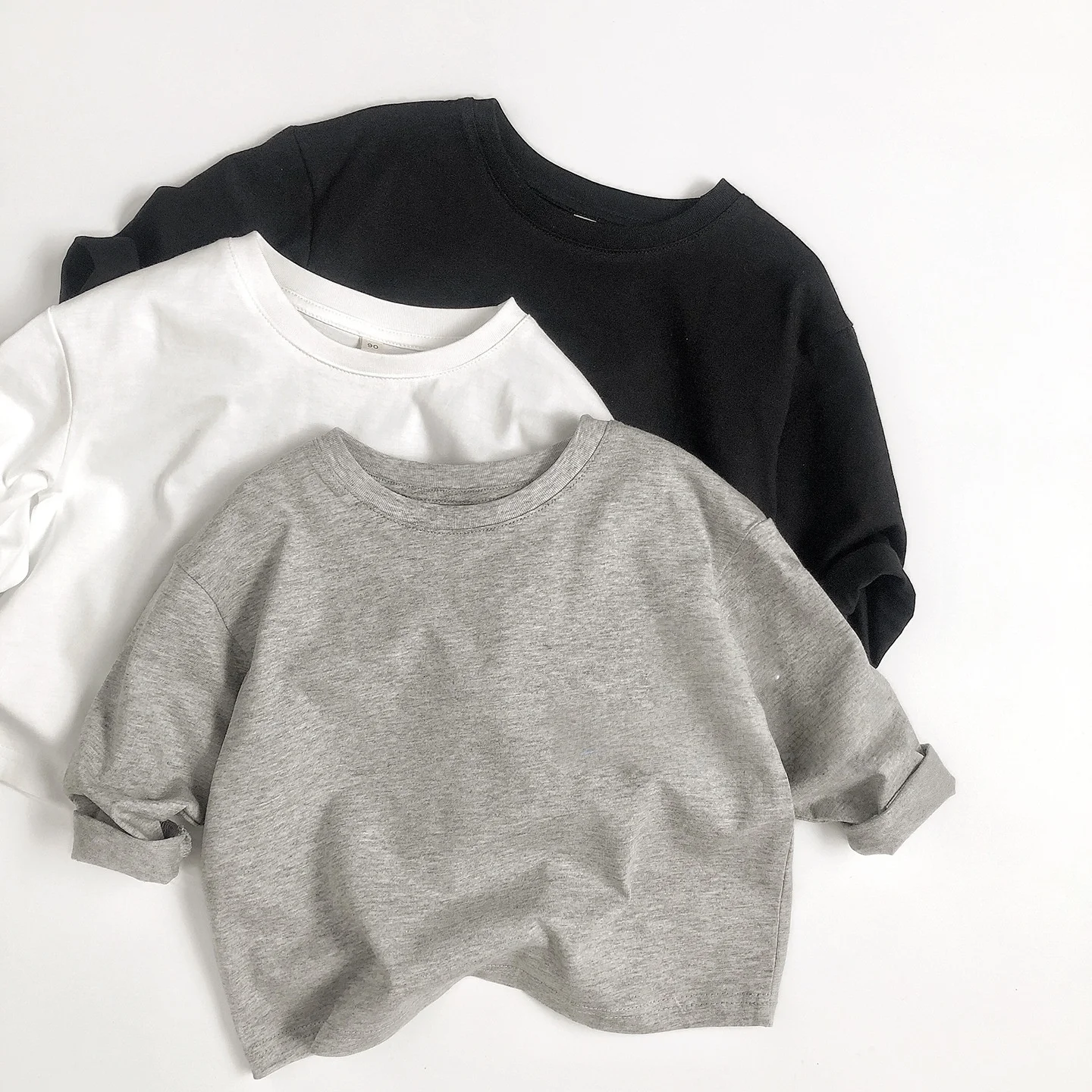 2-7Y Autumn Cotton Solid Color Basic T-Shirts Long Sleeves Loose Kids Top for Boys Girls Korean Soft Breathable Children Clothes