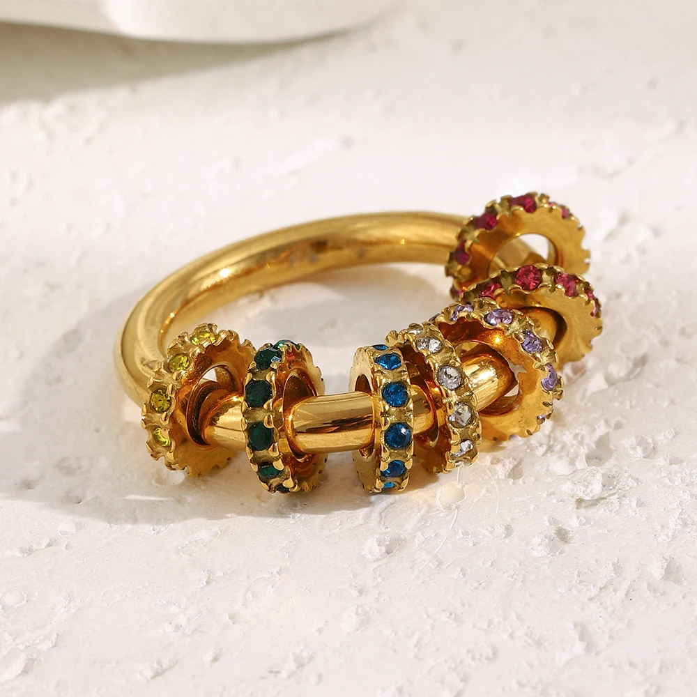 La. Muses Ring Colored Cubic Zircon Stainless Steel Women's Ring PVD Gold Plated Simple Classic Finger Jewelry Accessories