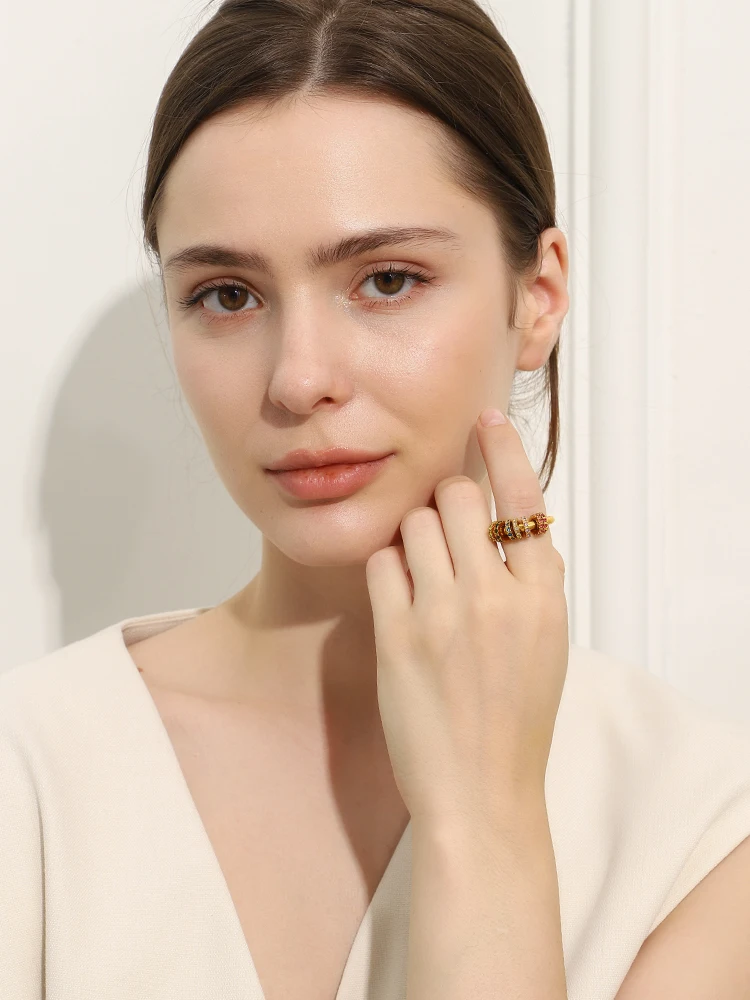 La. Muses Ring Colored Cubic Zircon Stainless Steel Women's Ring PVD Gold Plated Simple Classic Finger Jewelry Accessories