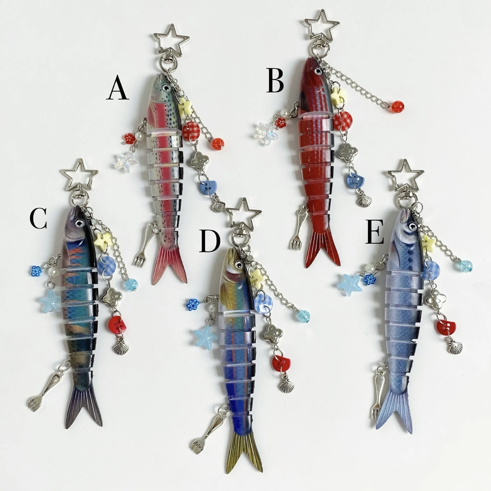 Fish Keychain Bionic fish bait keychain, ocean small fish multi-section fish Luya bag pendant cross-border