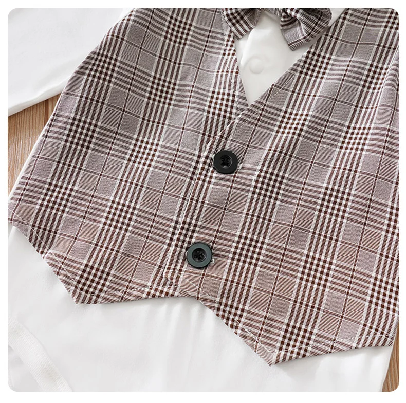 Newborn Clothes Checkered Gentleman Soft Boy And Girl Springand Autumn Long Sleeved Baby Triangle Jumpsuit+Pants+Hat 3-Piece Set