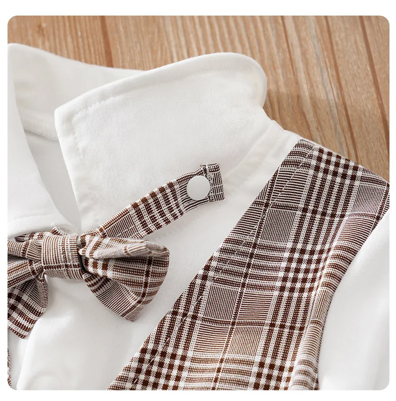 Newborn Clothes Checkered Gentleman Soft Boy And Girl Springand Autumn Long Sleeved Baby Triangle Jumpsuit+Pants+Hat 3-Piece Set