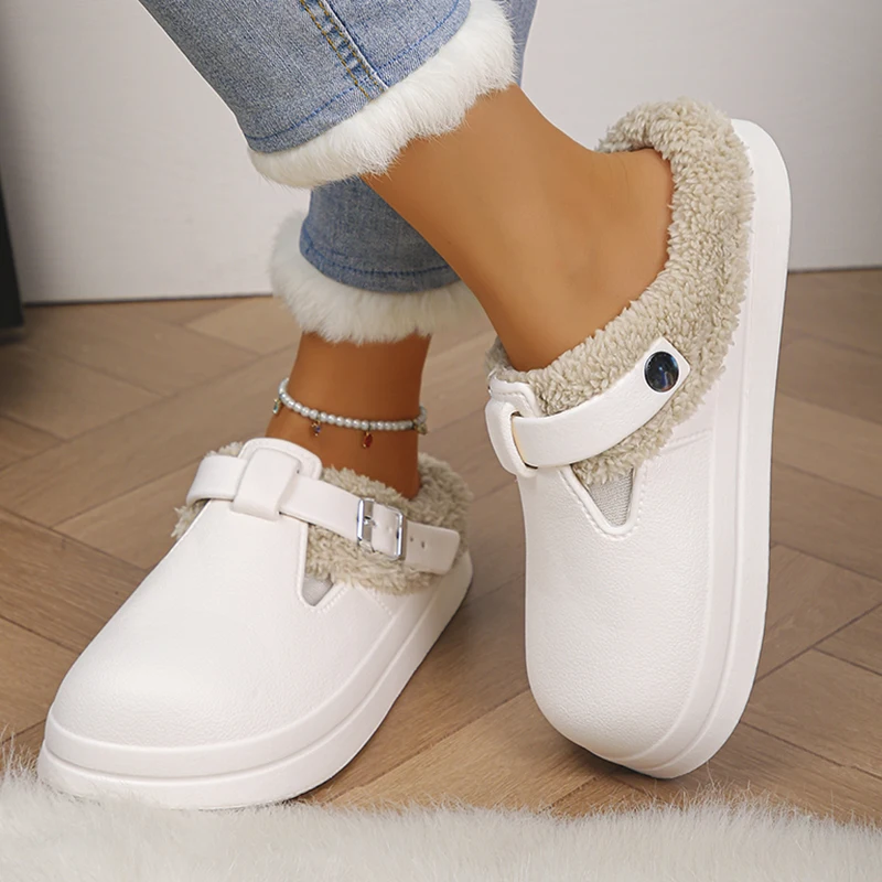 Winter Warm Fluffy Clogs Slippers Women Eva Waterproof Non Slip Home Slides Woman Lightweight Soft Sole Fuzzy Cotton Slippers
