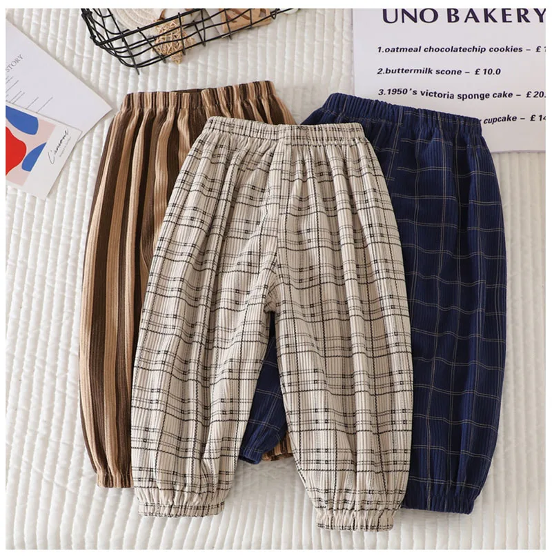 Summer Kids Casual Pants 1-6Y Simple Boys Grid Sweat Pants Korean Loose Thin Children Striped Letter Trousers
