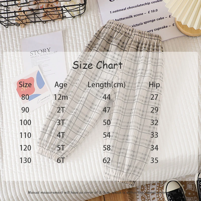 Summer Kids Casual Pants 1-6Y Simple Boys Grid Sweat Pants Korean Loose Thin Children Striped Letter Trousers