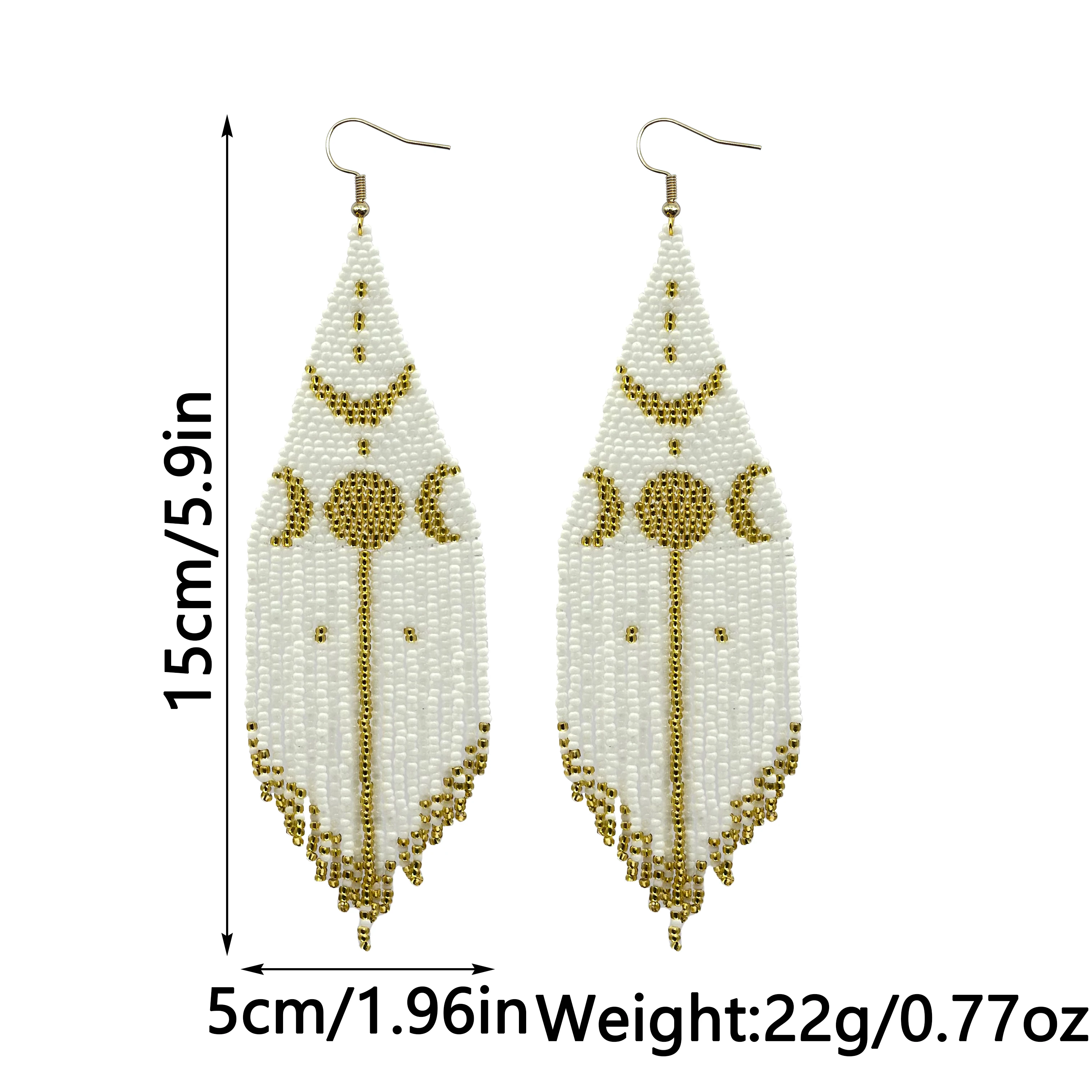 Women's Fashion Dangle Beaded Fringe Earrings Bohemian Style Moon Pattern Seed Beads Hand-Woven Accessories for Everyday Wear