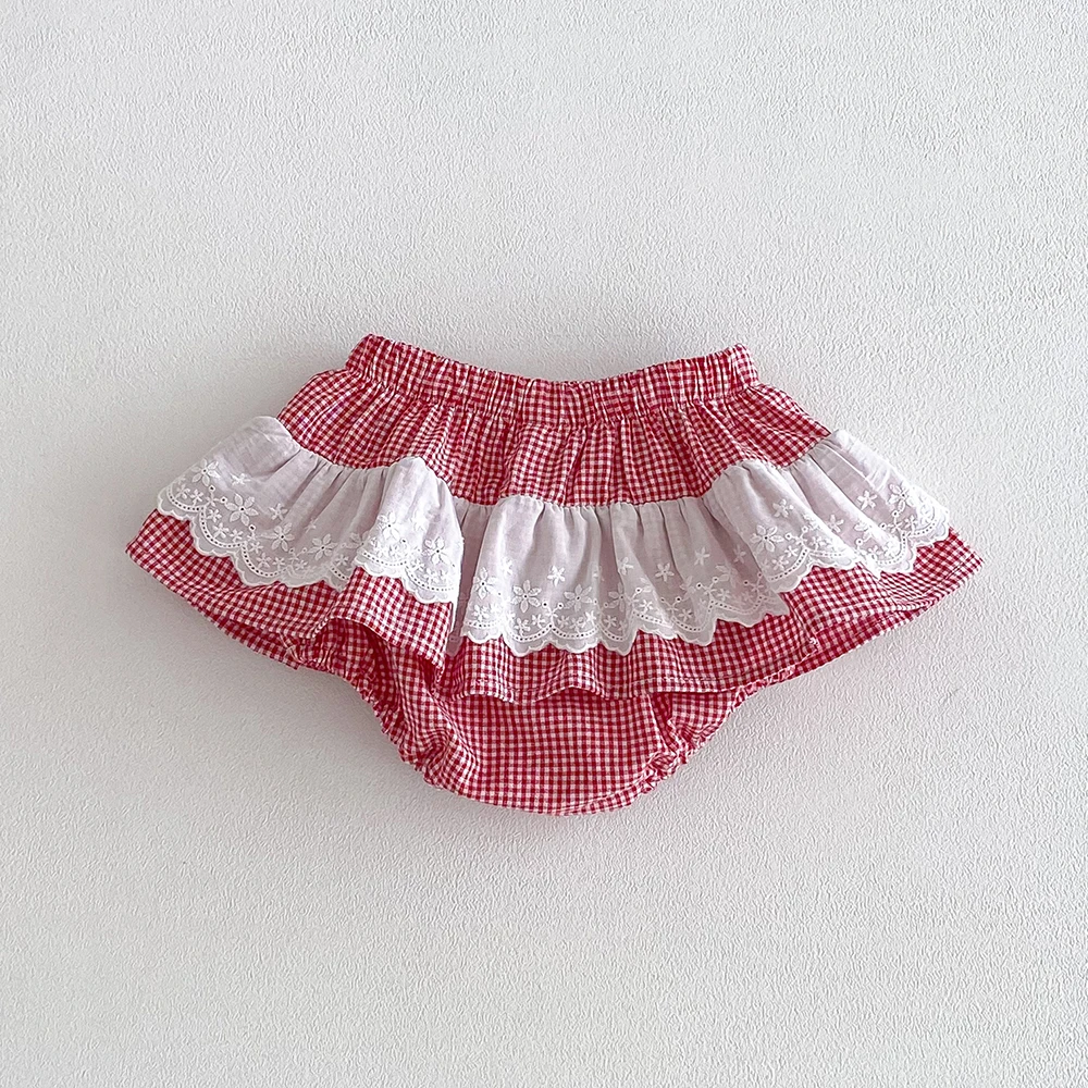 Baby Girls Plaid Skirt Shorts Kids Ruffles Lace Embroidery Pettiskirt Toddler Tutu Skirt Infant Bloomers PP Shorts 0-3t