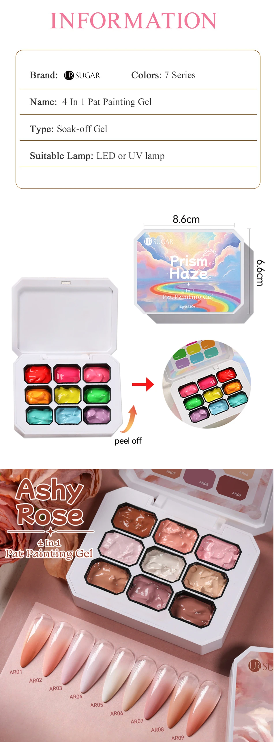 UR SUGAR 4 In 1 Pat Painting Gel Nail Polish Set 9 Colors Semi Permanent Soak Off UV LED Nails With Sponge Gradient For Nail DIY