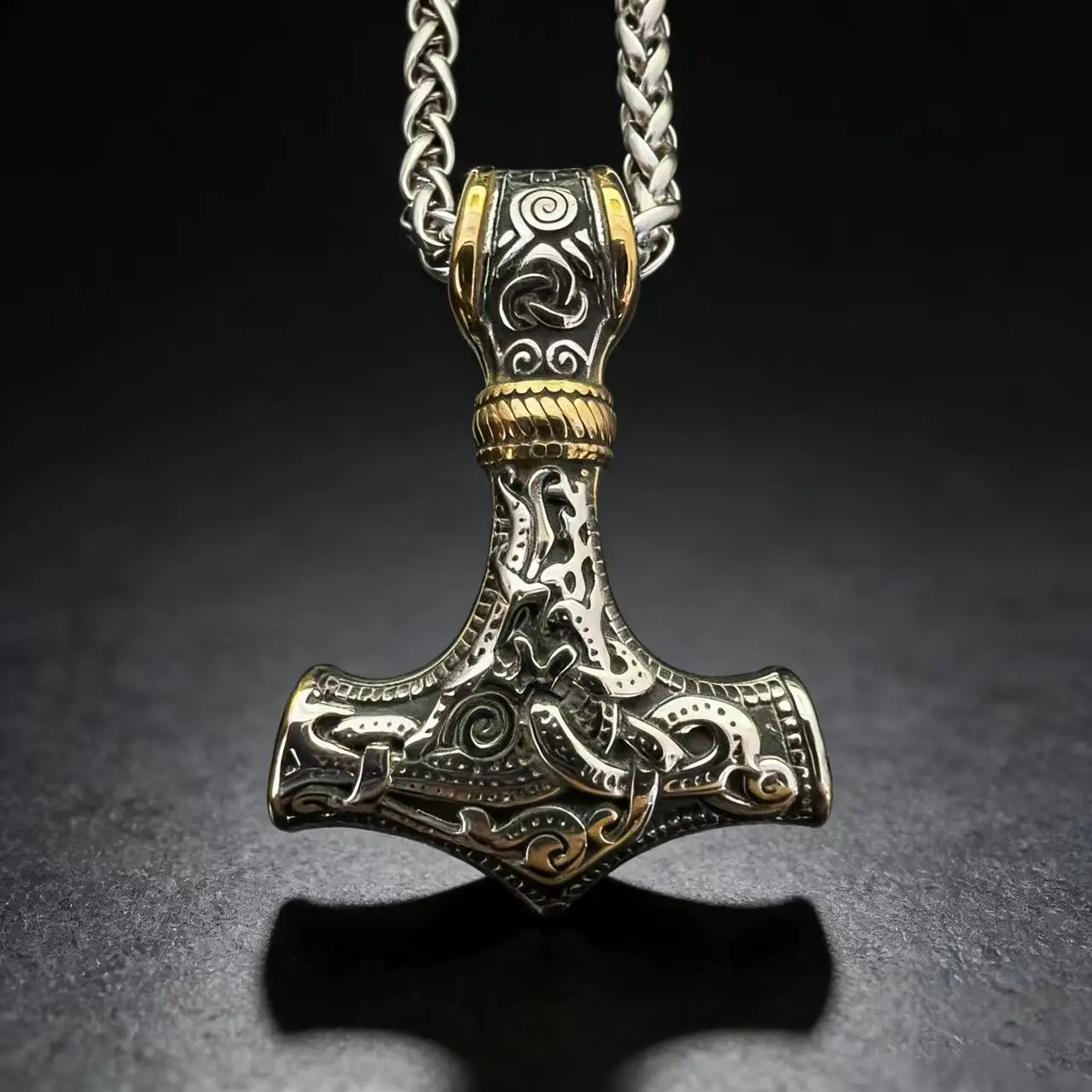316L Stainless Steel Nordic Odin Viking Rune Pendant Chain Necklace For Men Vintage Mjolnir Jewelry Accessory Gift Box