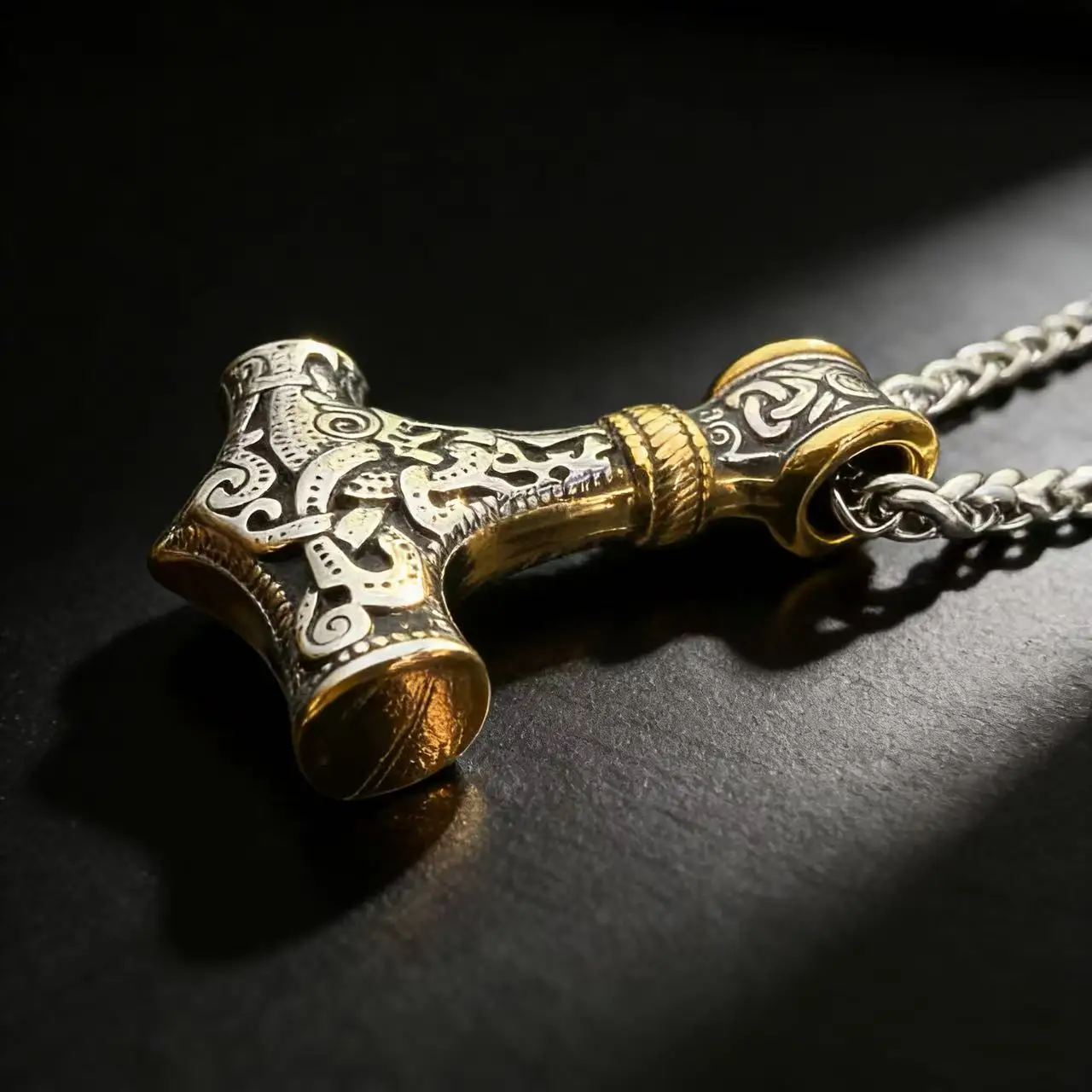 316L Stainless Steel Nordic Odin Viking Rune Pendant Chain Necklace For Men Vintage Mjolnir Jewelry Accessory Gift Box