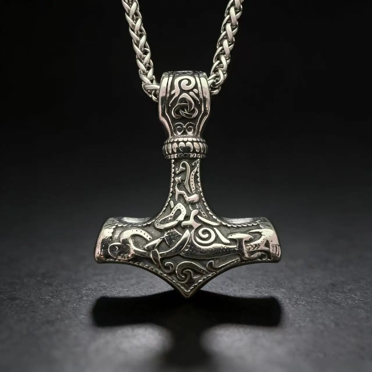 316L Stainless Steel Nordic Odin Viking Rune Pendant Chain Necklace For Men Vintage Mjolnir Jewelry Accessory Gift Box