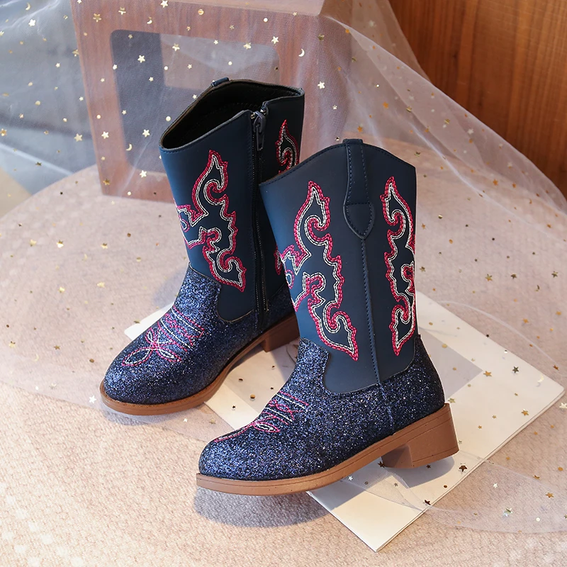 Children's Fashion Boots 3-18 Years Old Embroidered Boys Girls Western Boots Size 27-36 Fall and Winter Tall Kids Boots Shoes