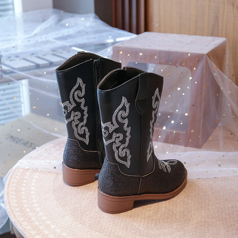 Children's Fashion Boots 3-18 Years Old Embroidered Boys Girls Western Boots Size 27-36 Fall and Winter Tall Kids Boots Shoes
